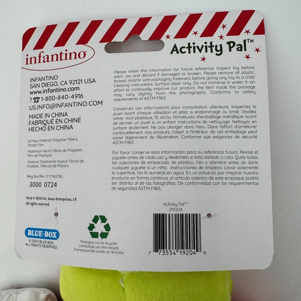 Infantino Grinch‎ Activity Pal Plush Clip On Baby Toy Christmas NEW